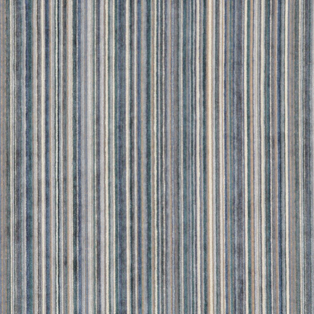 Sky Blue and White Small Scale Stripe Velvet Upholstery Fabric
