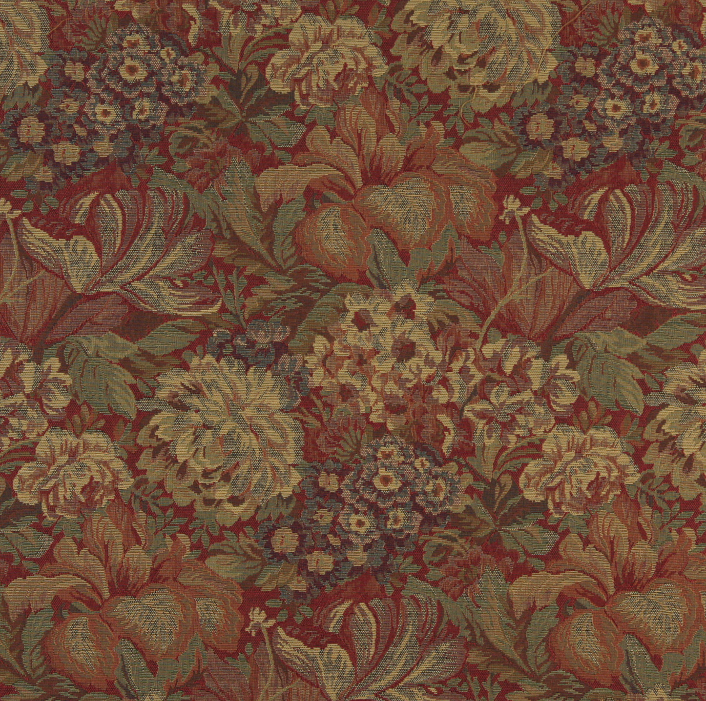 Beige and Burgundy Victorian Floral Garden Tapestry Upholstery Fabric