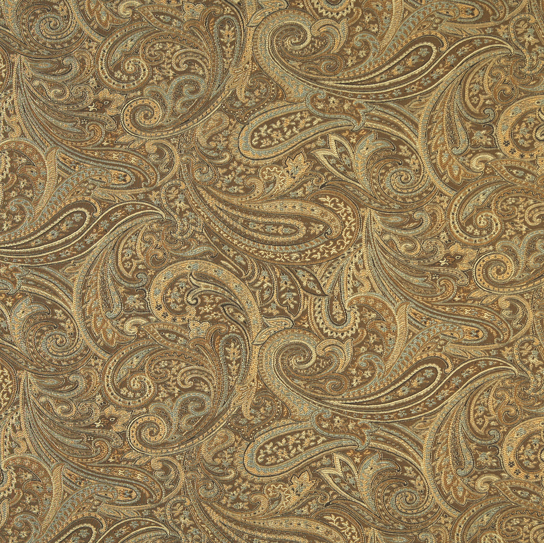 Gold Brown and Beige Abstract Damask Paisley Upholstery Fabric