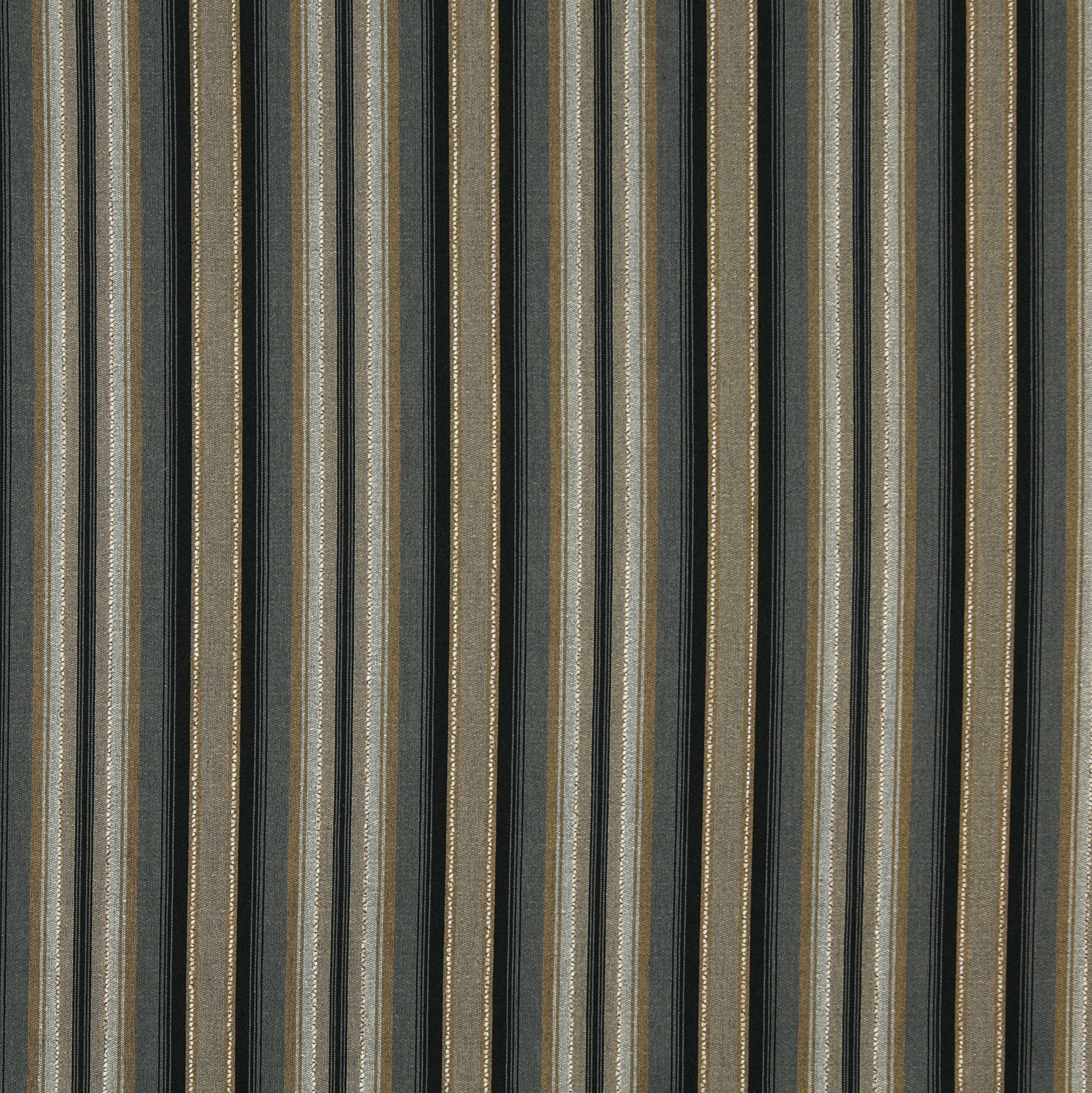 Onyx Black and Tan Gray Gold Accent Stripe Linen Upholstery Fabric