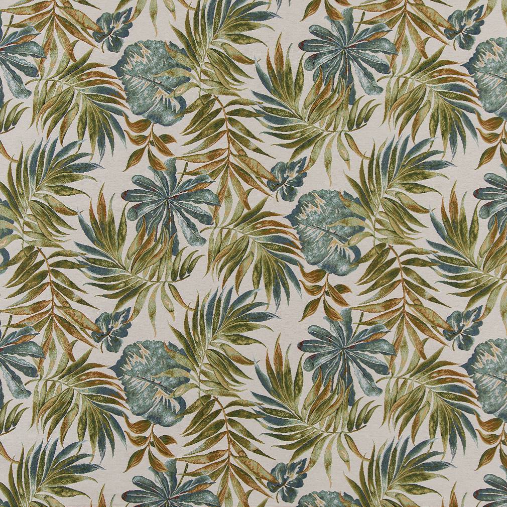 Aqua and Green Foliage Tapestry Upholstery Fabric