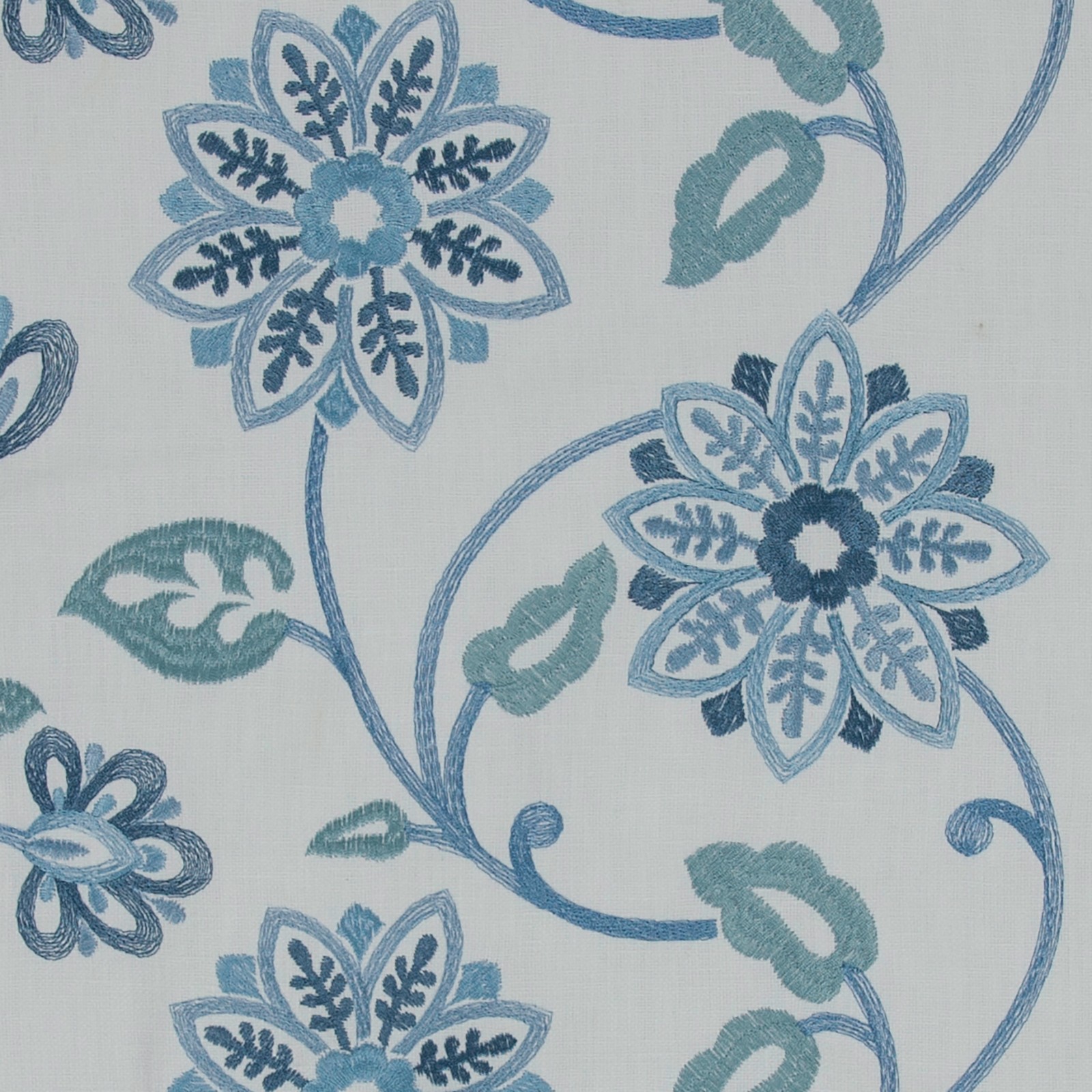 Harbor Blue Floral Embroidery Drapery and Upholstery Fabric by the yard