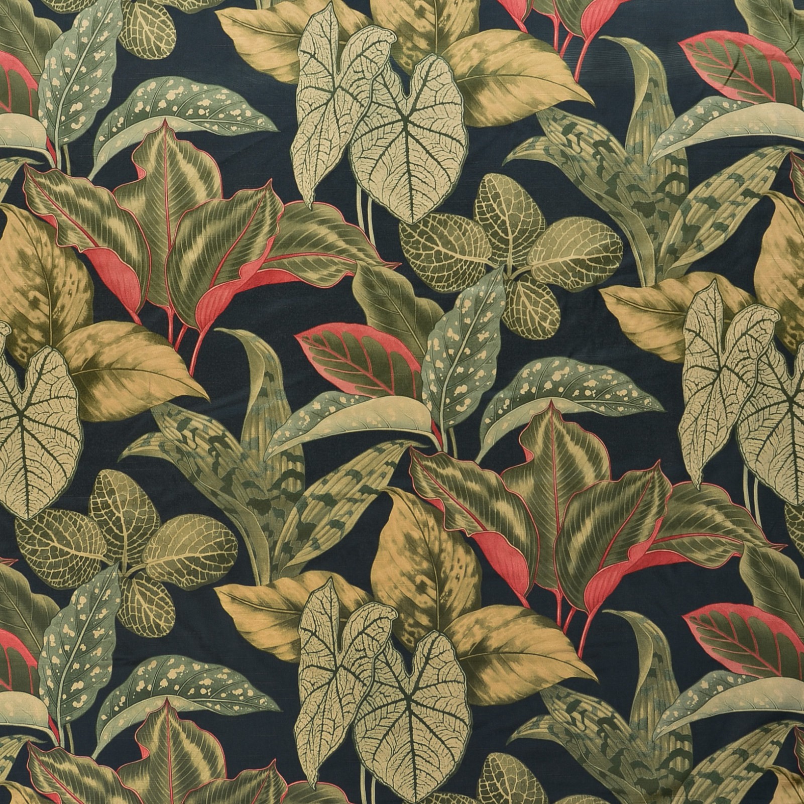 Laguna Black and Green Leaf Satin Drapery and Upholstery Fabric by the yard
