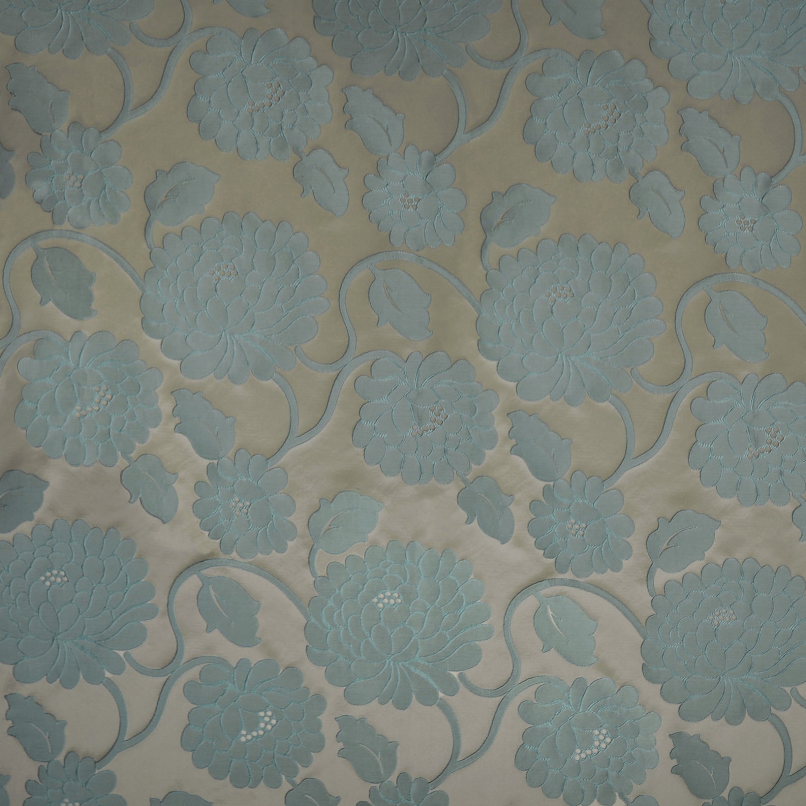 Spa Blue Floral Jacquard Upholstery Fabric