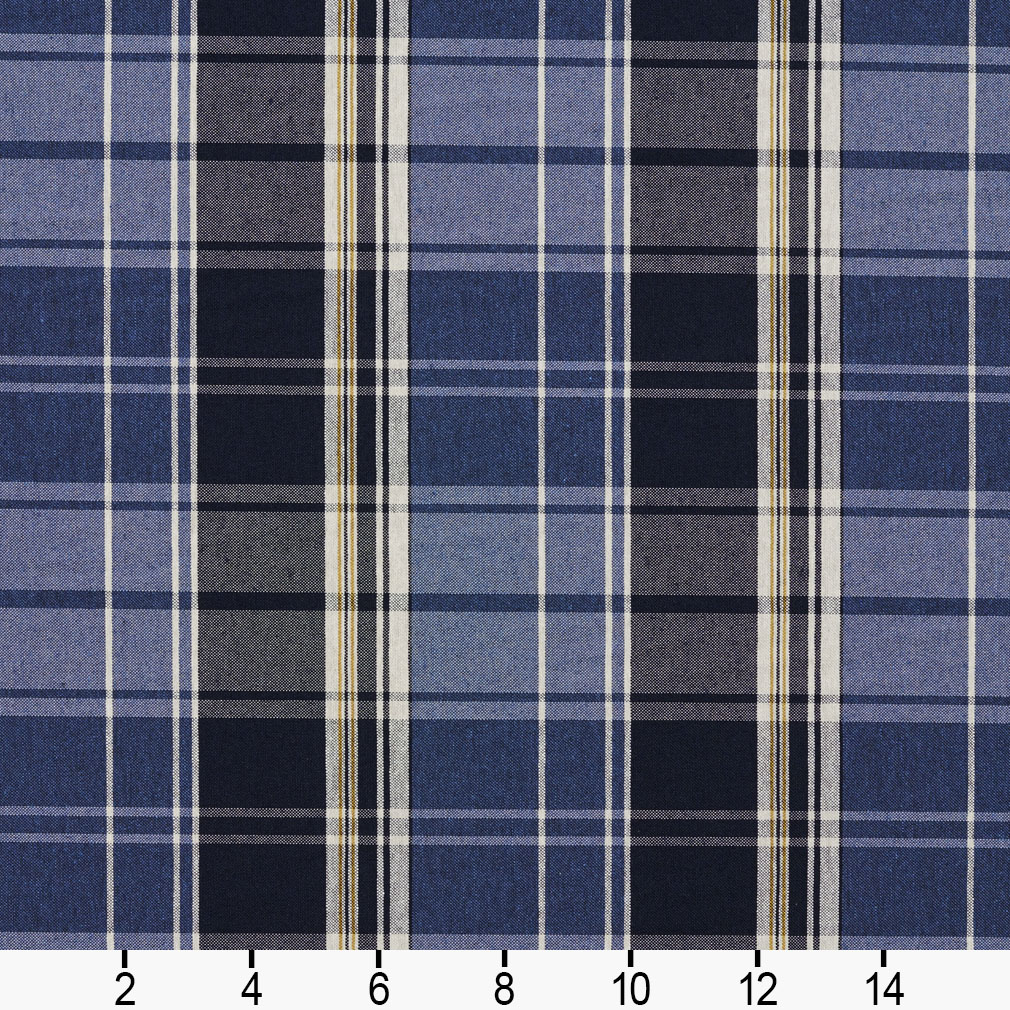 Dark Blue and Light Blue Plaid Country Damask Upholstery Fabric